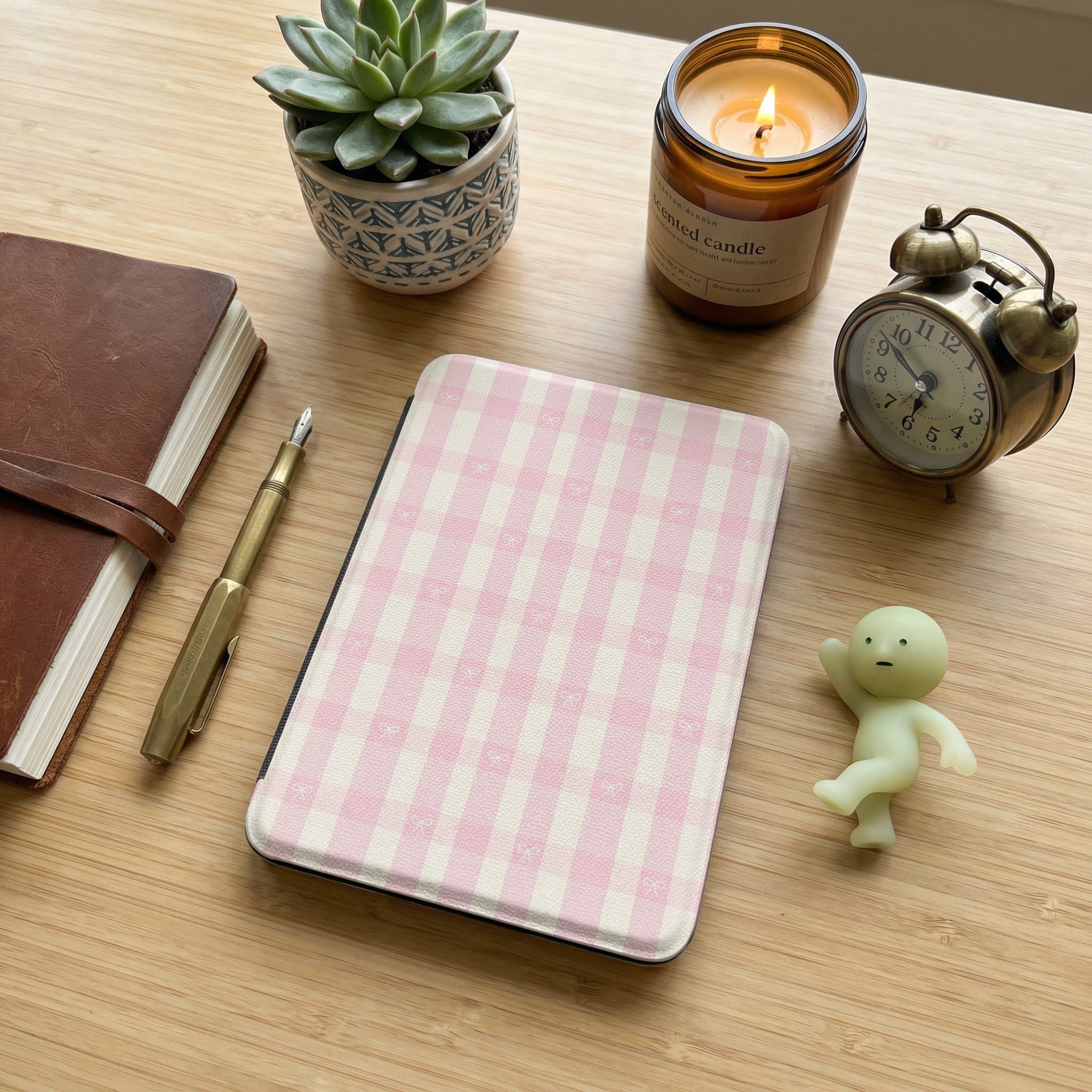 Pink Gingham Bow Kindle Case — Coquette Aesthetic Gift