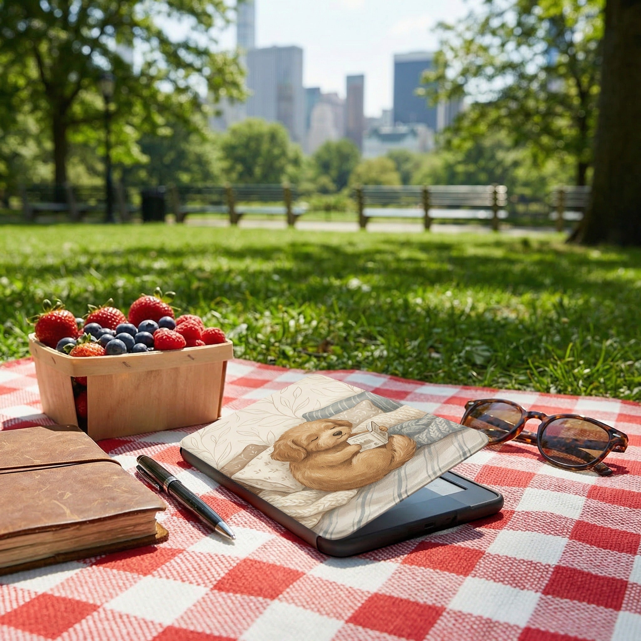 Cute Dog on Cozy Bedding Reading Kindle Paperwhite Case — Gift for Dog Lovers
