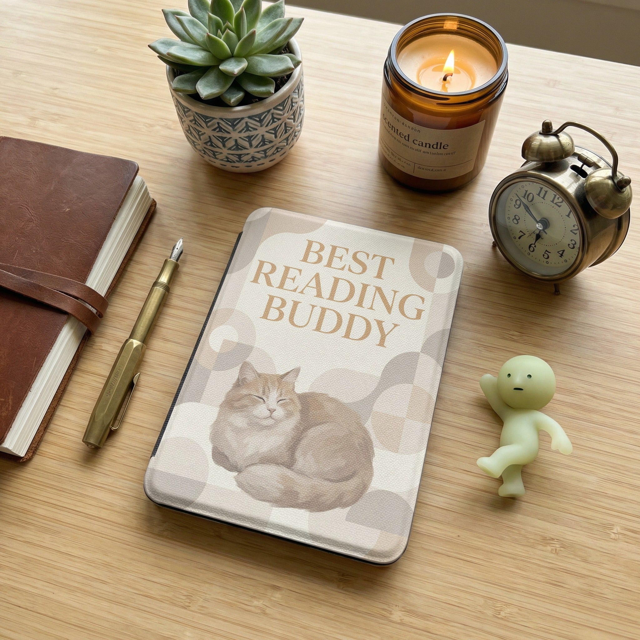 Best Reading Buddy Custom Cat Kindle Case — Fluffy Cat Personalized Portrait
