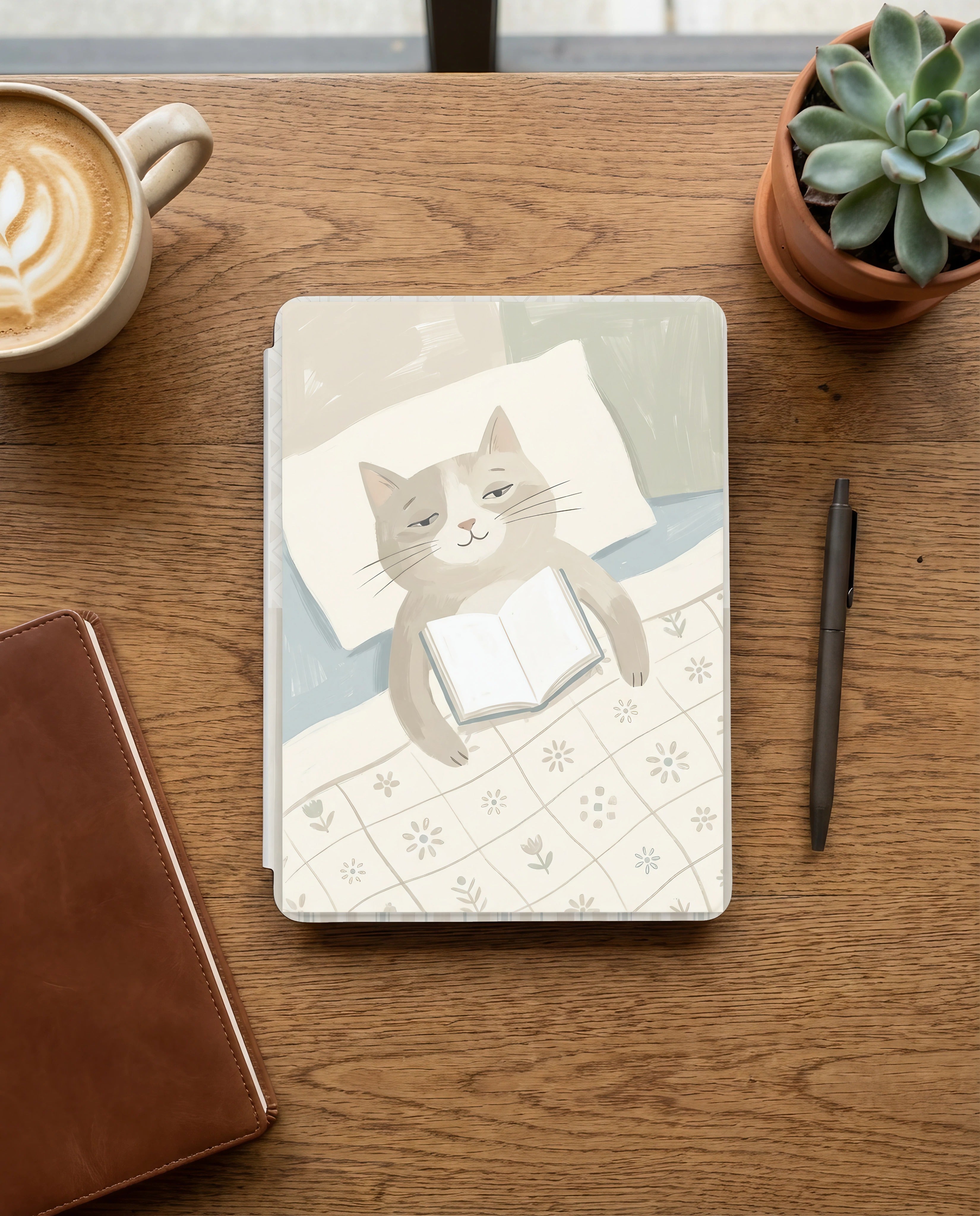 Cozy Cat Reading Kindle Paperwhite Case — Charming Gift for Cat Lovers