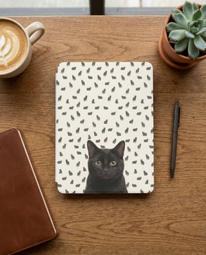 Custom Black Cat Portrait Kindle Case — Scattered Silhouette Pattern