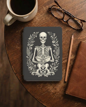 Seated Skeleton Full Body Kindle Case — Gothic Book Lover Gift
