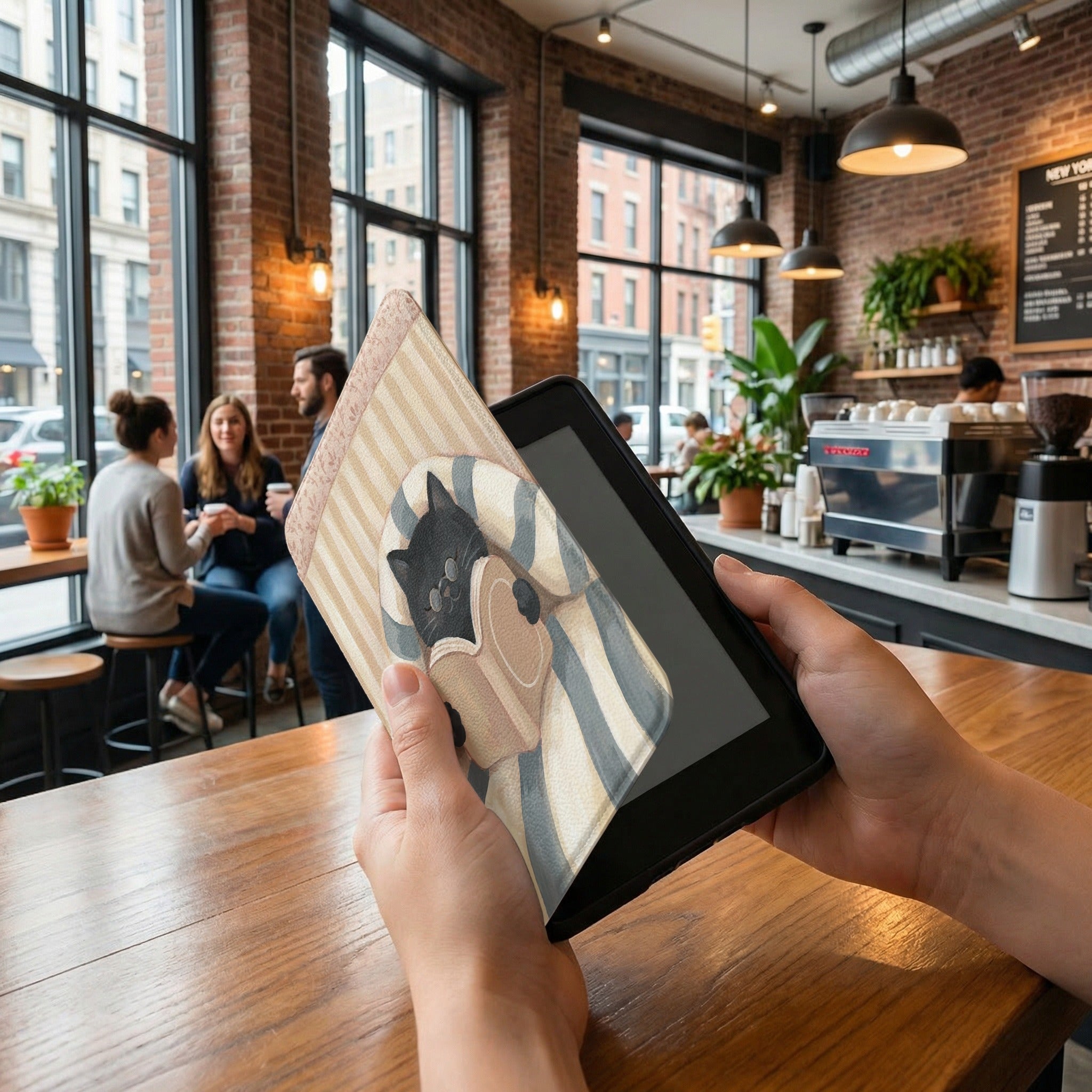 Black Cat in Bed Kindle Paperwhite Case — Cozy Cat Lover Gift