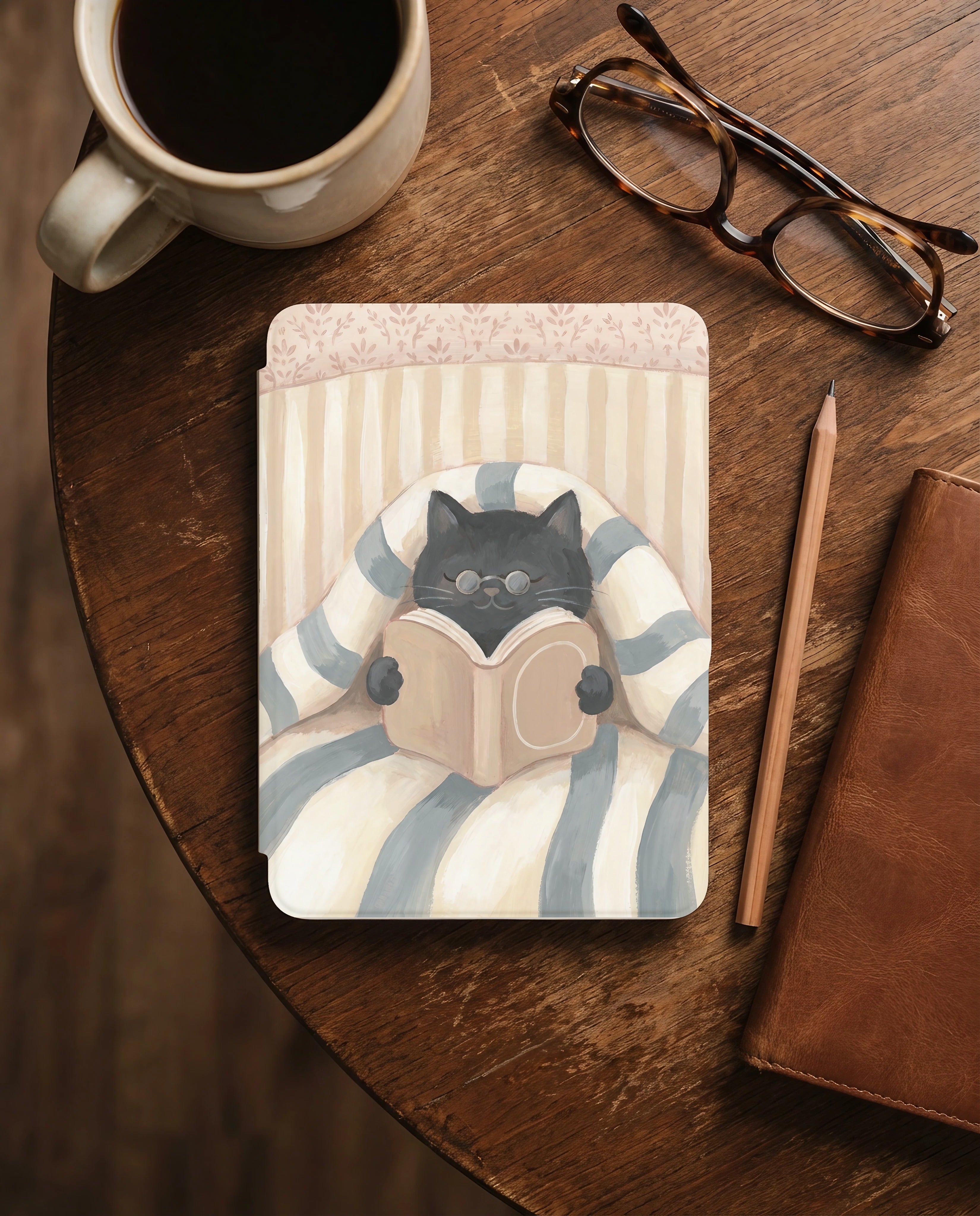 Black Cat in Bed Kindle Paperwhite Case — Cozy Cat Lover Gift