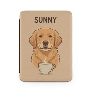 Personalized Pet Portrait Kindle Case — Cozy Café Dog or Cat