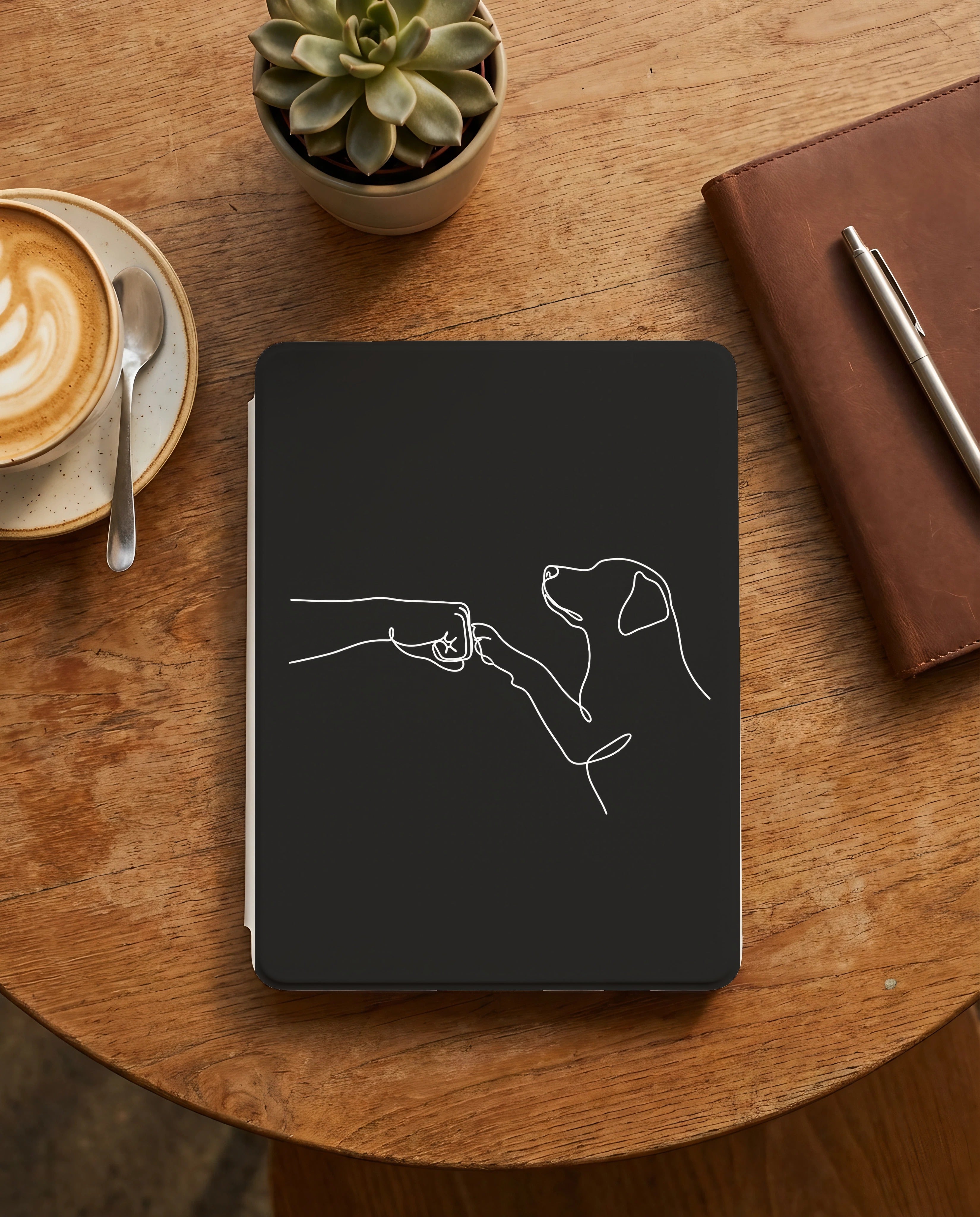 Human Dog Fist Bump Kindle Case — Minimalist Line Art Pet Bond Gift
