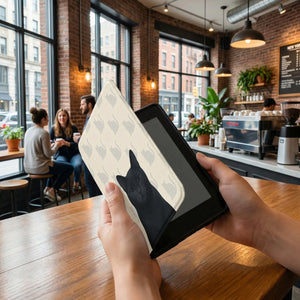 Personalized Black Cat Portrait Kindle 12th Gen Case — Elegant Silhouette Grid Pattern