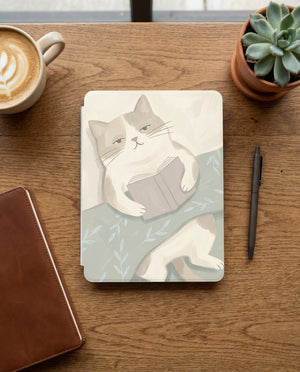 Cute Cat Reading Kindle Colorsoft Case — Gift for Cat Lovers