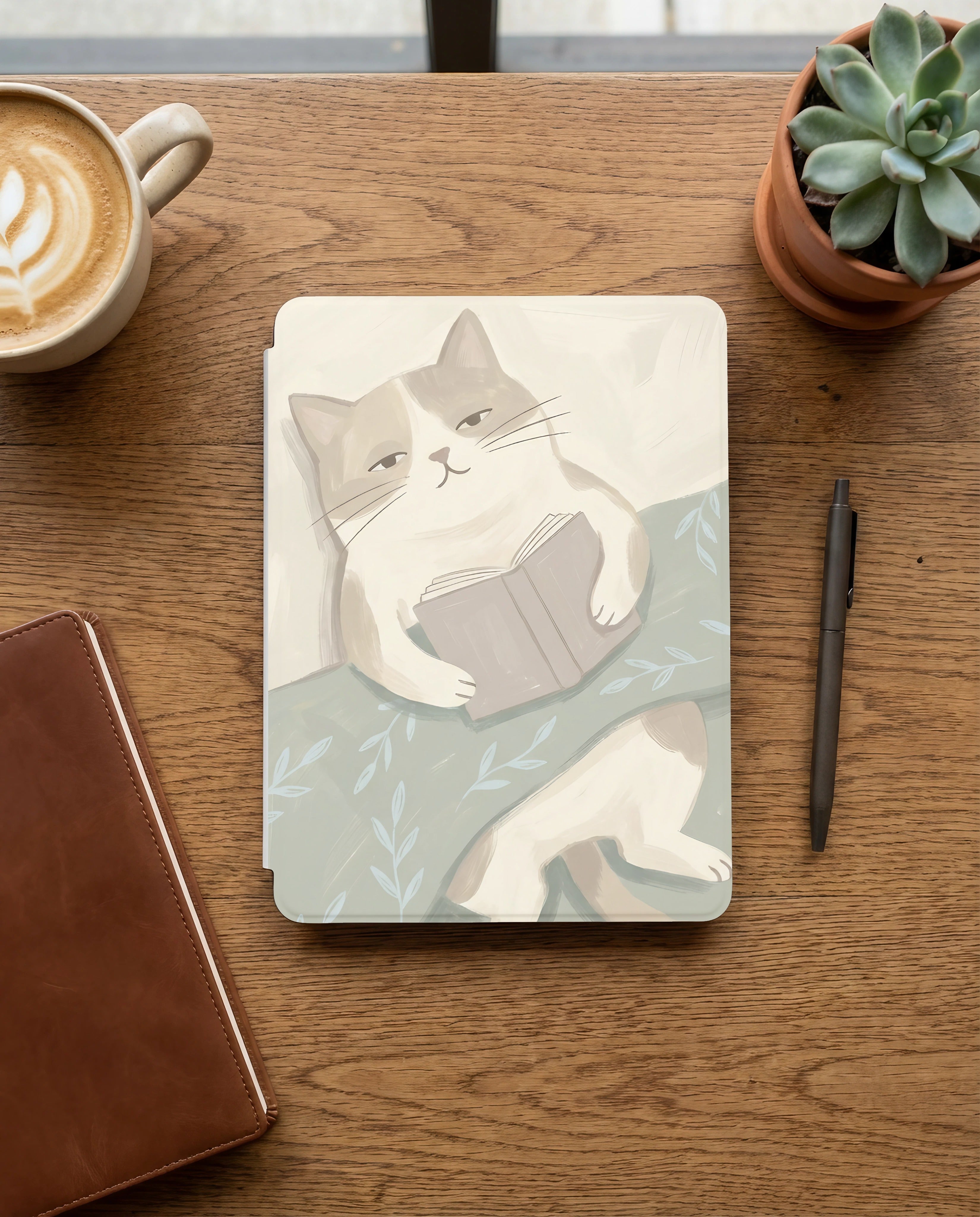 Cute Cat Reading Kindle Colorsoft Case — Gift for Cat Lovers