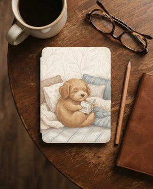 Cute Dog on Cozy Bedding Reading Kindle Paperwhite Case — Gift for Dog Lovers
