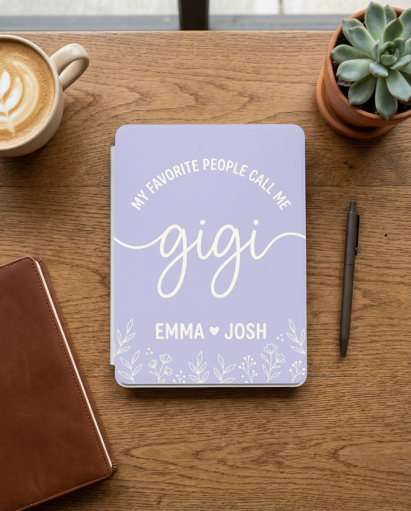 Personalized Gigi Kindle Paperwhite Case — Lavender Floral Grandkids Names Gift
