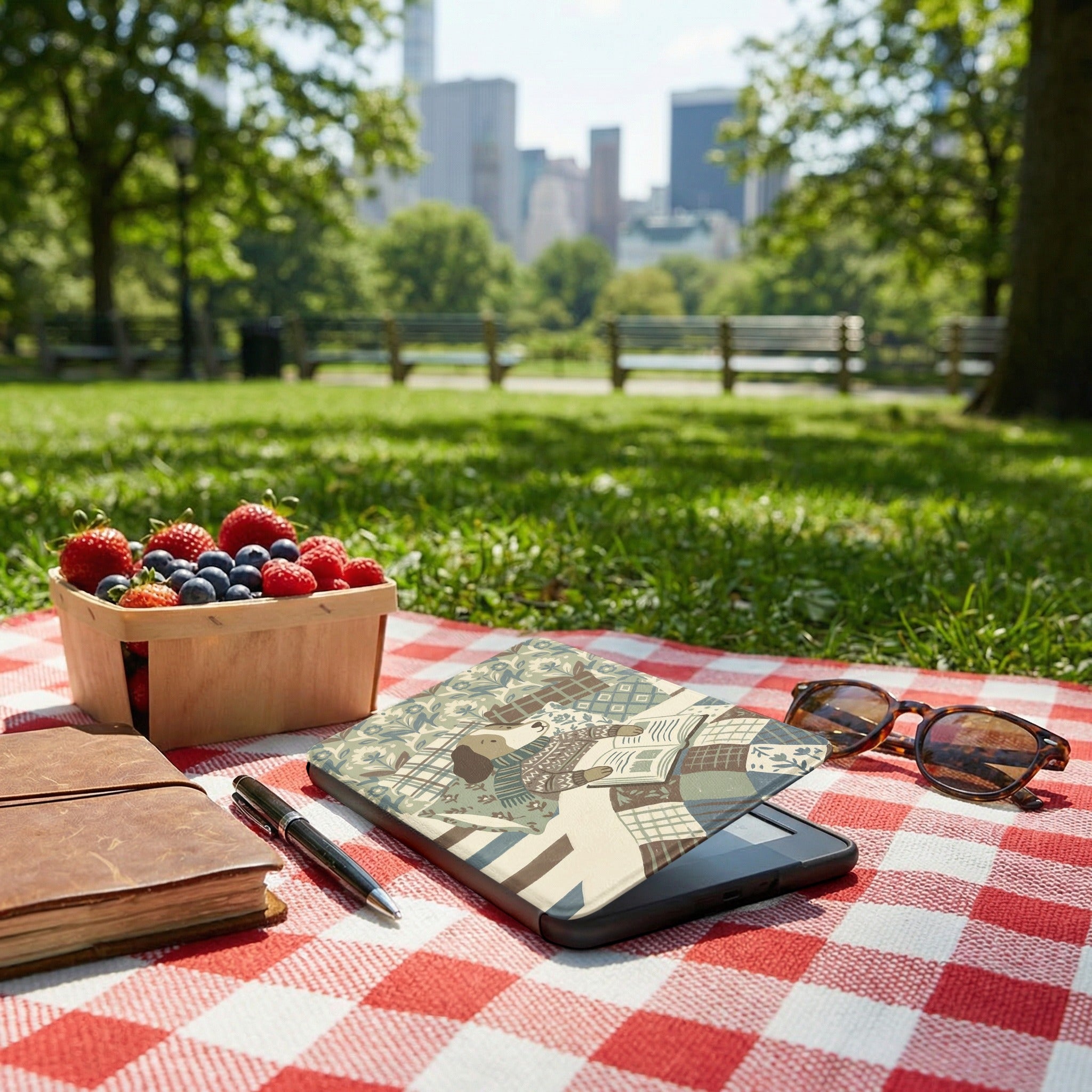 Beagle with Cozy Scarf Reading Kindle Case — Charming Gift for Dog Lovers