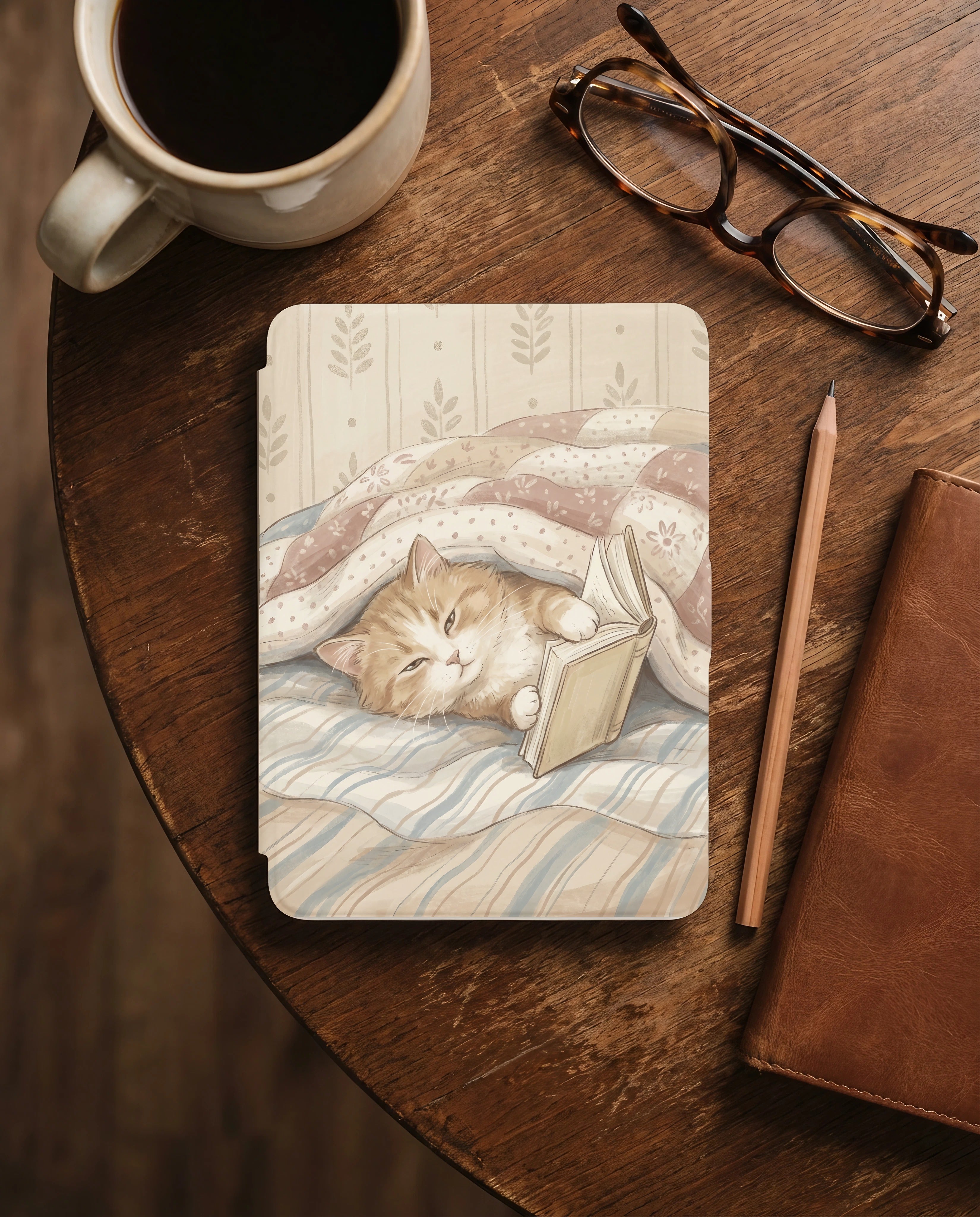 Cute Orange Kitten Reading Kindle Case — Adorable Gift for Cat Lovers