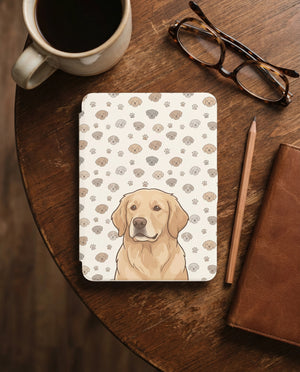 Custom Dog Portrait Kindle Cover — Cartoon Golden with Playful Pattern - 12th Gen Kindle Case