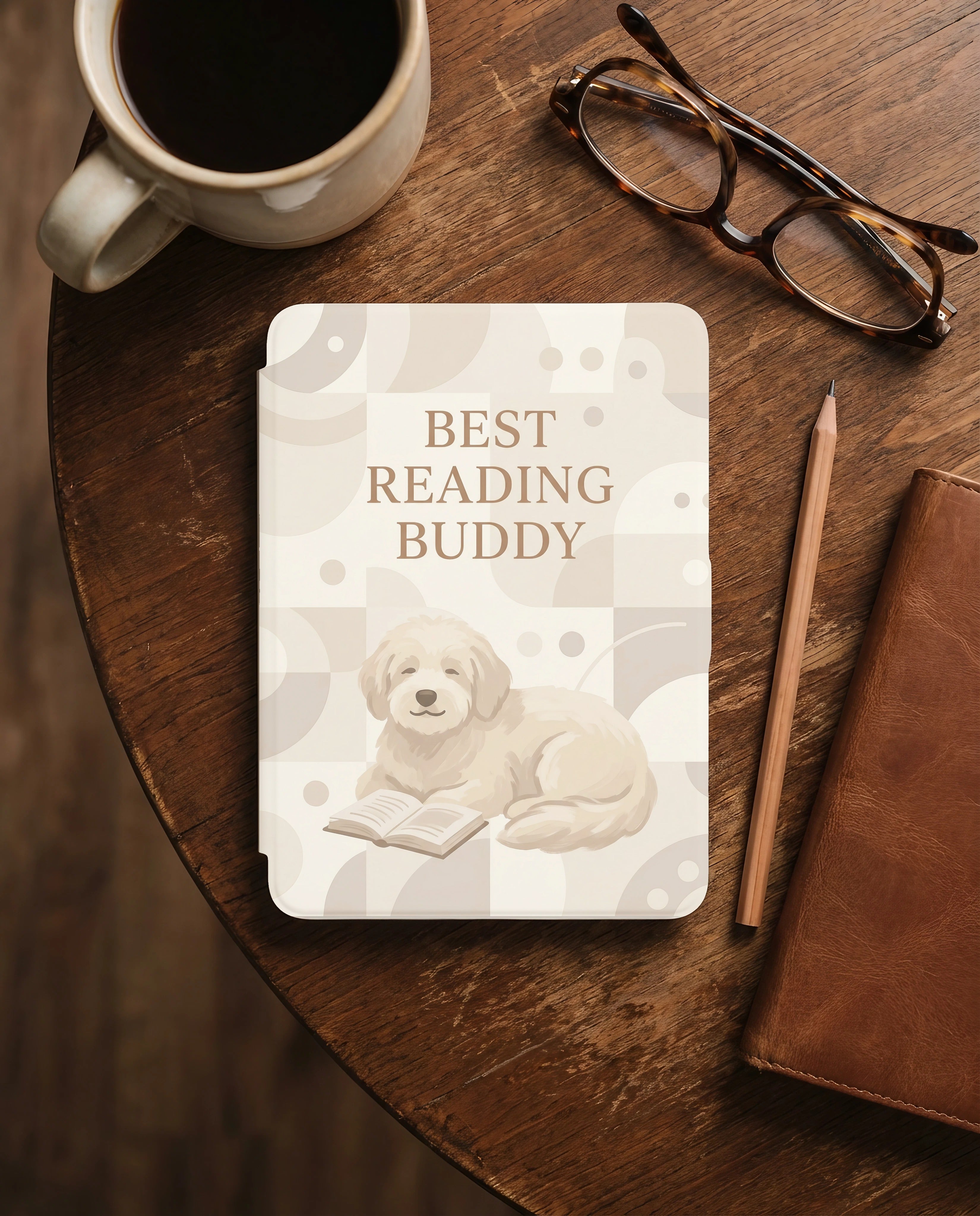 Best Reading Buddy Custom Kindle Case — Goldendoodle Pet Portrait