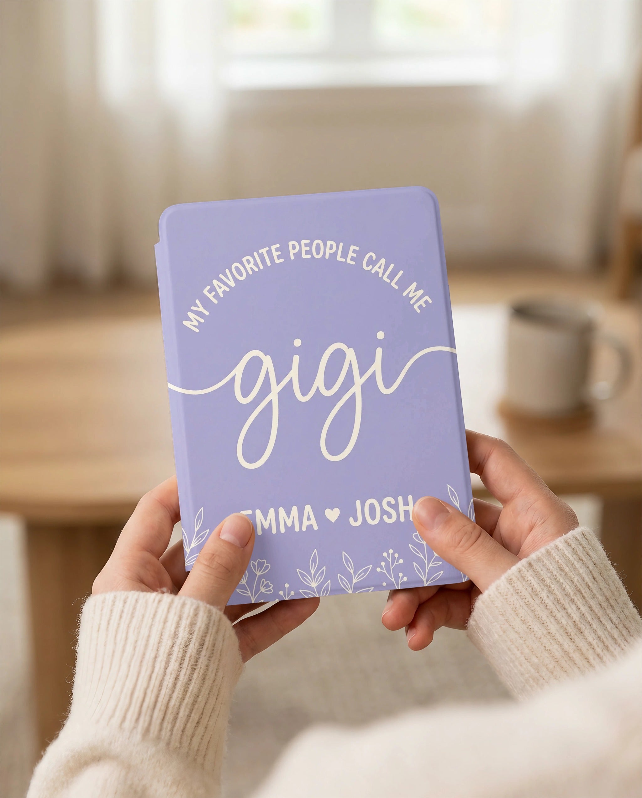 Personalized Gigi Kindle Paperwhite Case — Lavender Floral Grandkids Names Gift