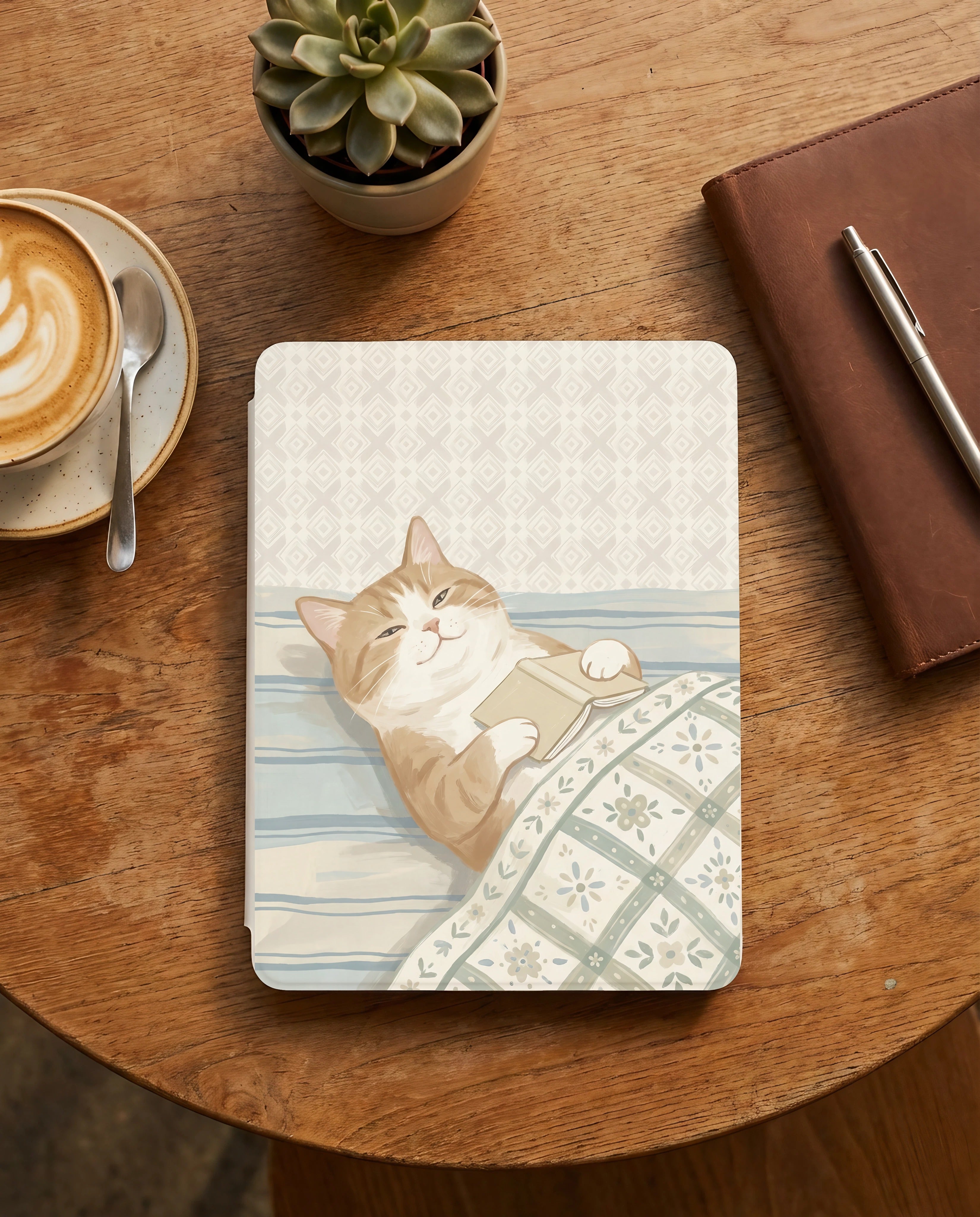 Orange Tabby Reading Kindle Paperwhite Case — Relaxing Gift for Cat Lovers