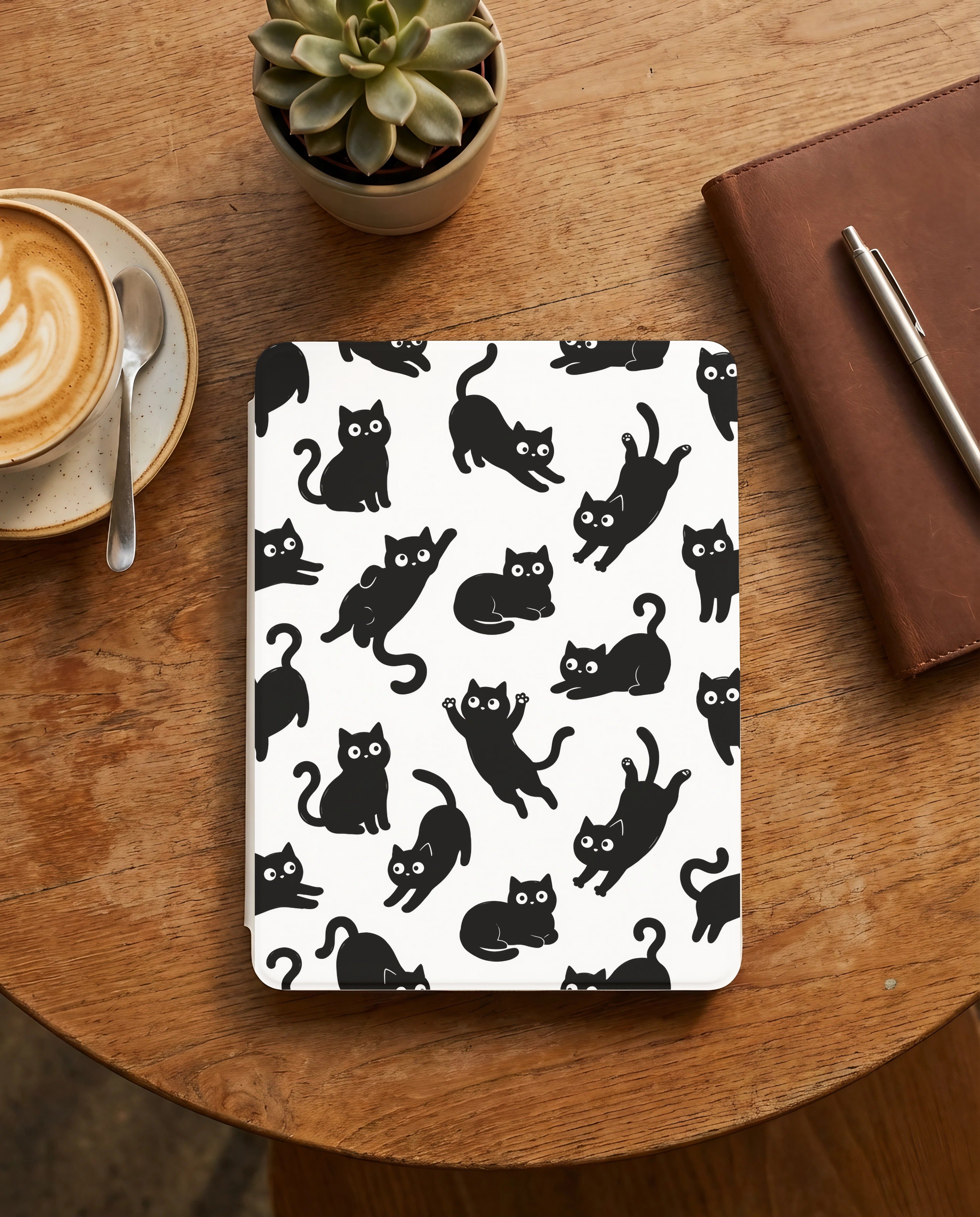 Black Cat Pattern Kindle Case — Cute Cozy Cat Lover Gift