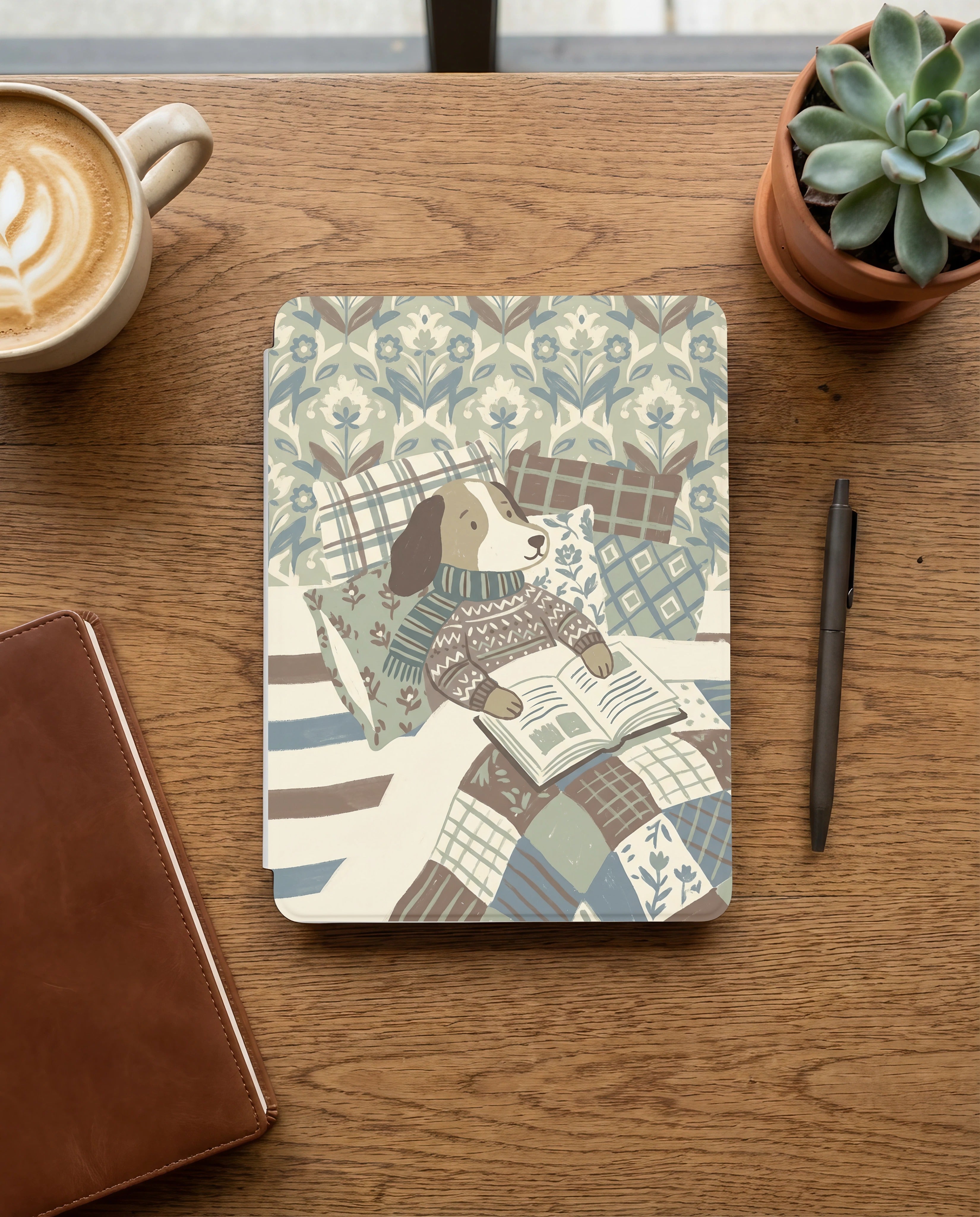 Beagle with Cozy Scarf Reading Kindle Case — Charming Gift for Dog Lovers