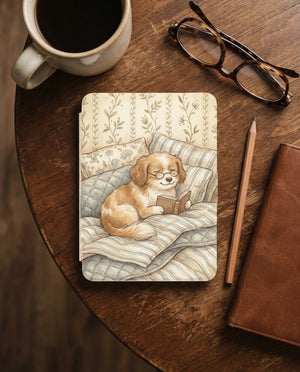 Floral Dog Reading Kindle Case — Fits Paperwhite & Colorsoft — Cozy Gift