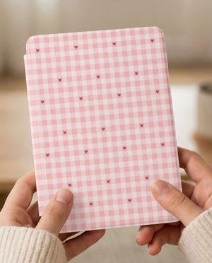 Pink Gingham Hearts Kindle Paperwhite Case — Romantic Cottagecore Gift
