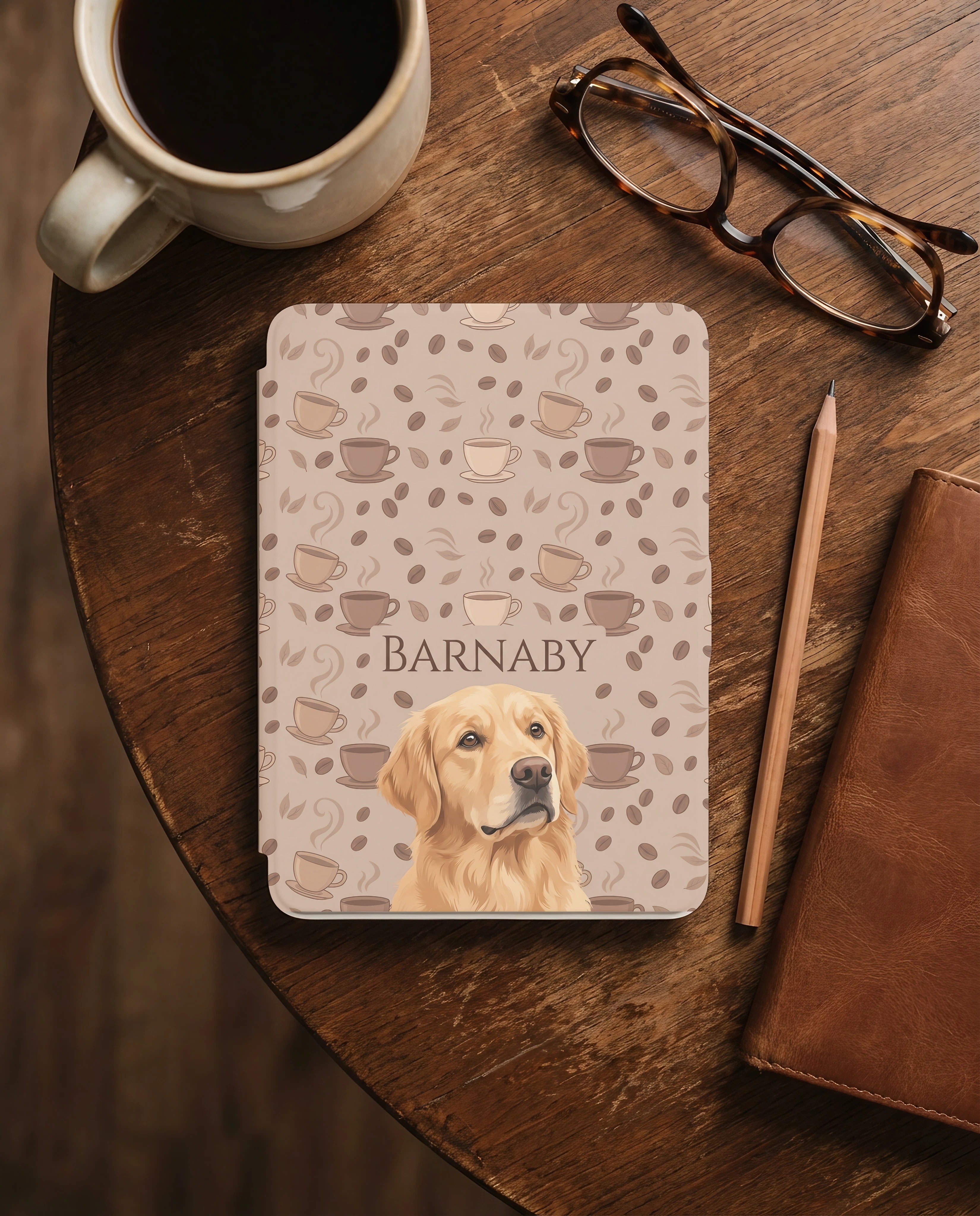 Personalized Pet Portrait Kindle Paperwhite Case - Coffee Beans Pattern