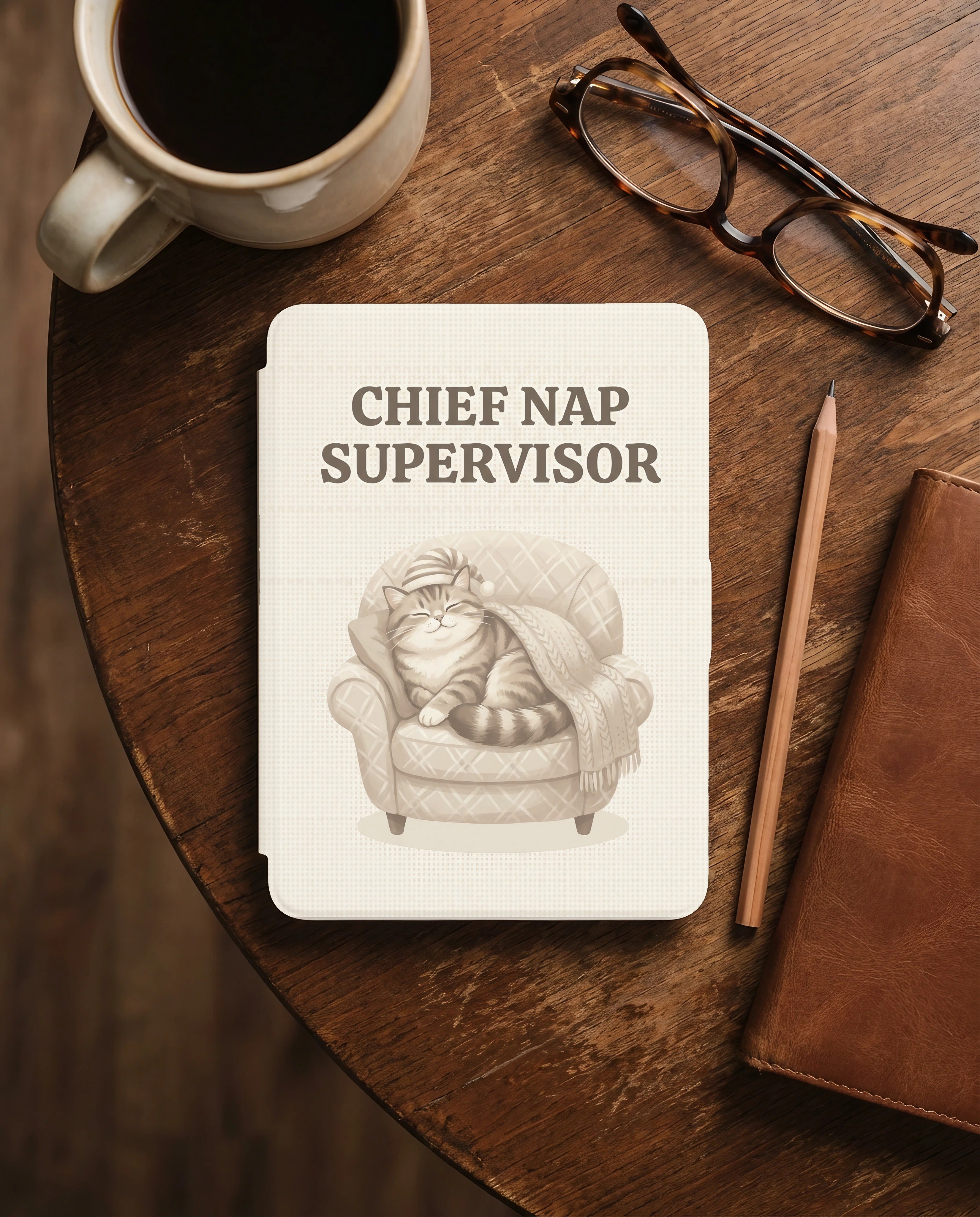 Chief Nap Supervisor Custom Cat Kindle Case — Cozy Armchair Personalized Pet Portrait Gift