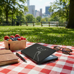 Human Cat Fist Bump Kindle Case — Minimalist Line Art Pet Bond Gift