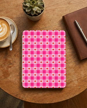 Pink Gingham Star Kindle Paperwhite Case — Preppy Cottagecore Gift