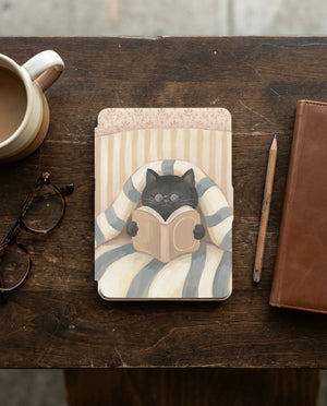 Black Cat in Bed Kindle Paperwhite Case — Cozy Cat Lover Gift