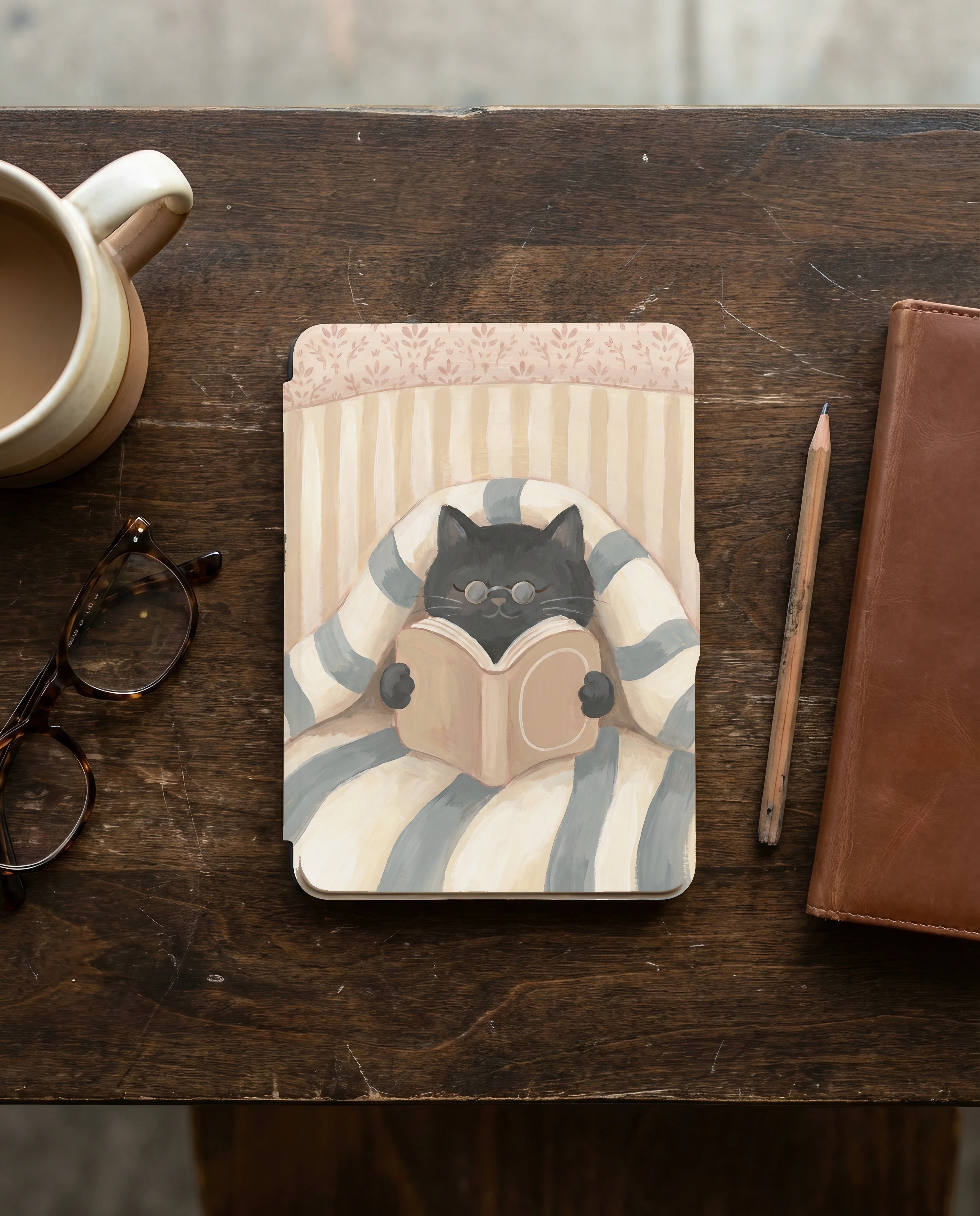 Black Cat in Bed Kindle Paperwhite Case — Cozy Cat Lover Gift