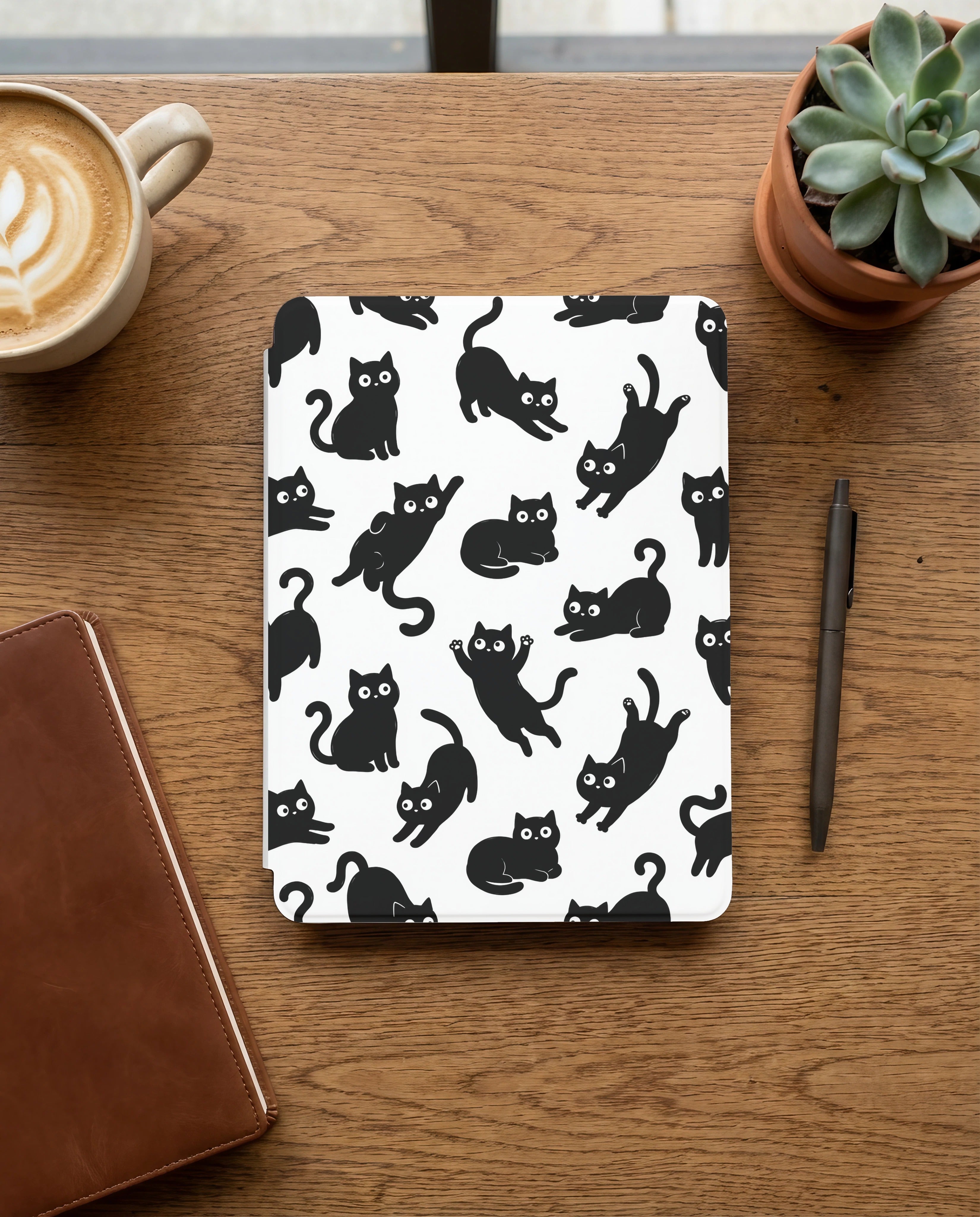 Black Cat Pattern Kindle Case — Cute Cozy Cat Lover Gift