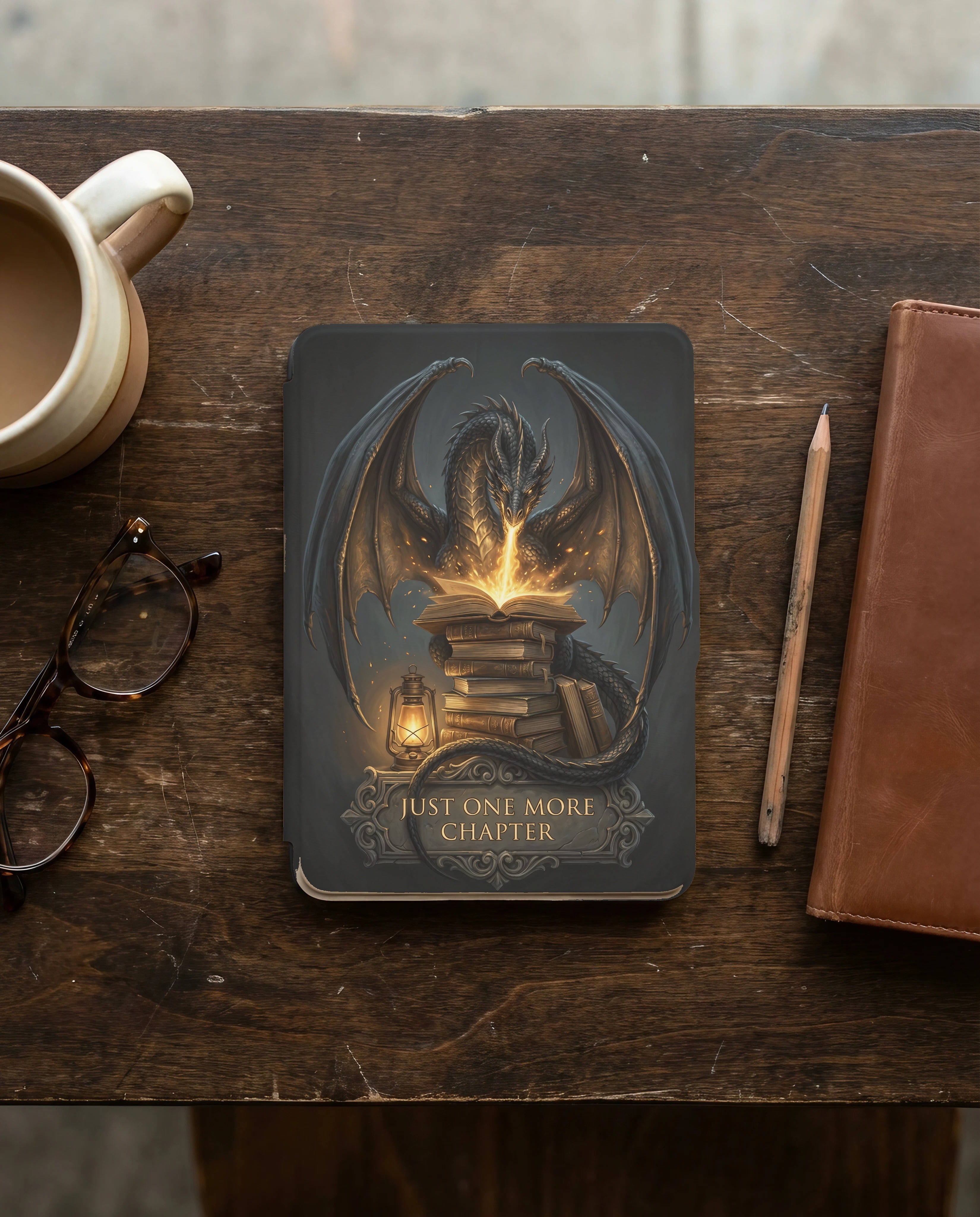 Just One More Chapter Dragon Kindle Case — Fantasy Lover Gift