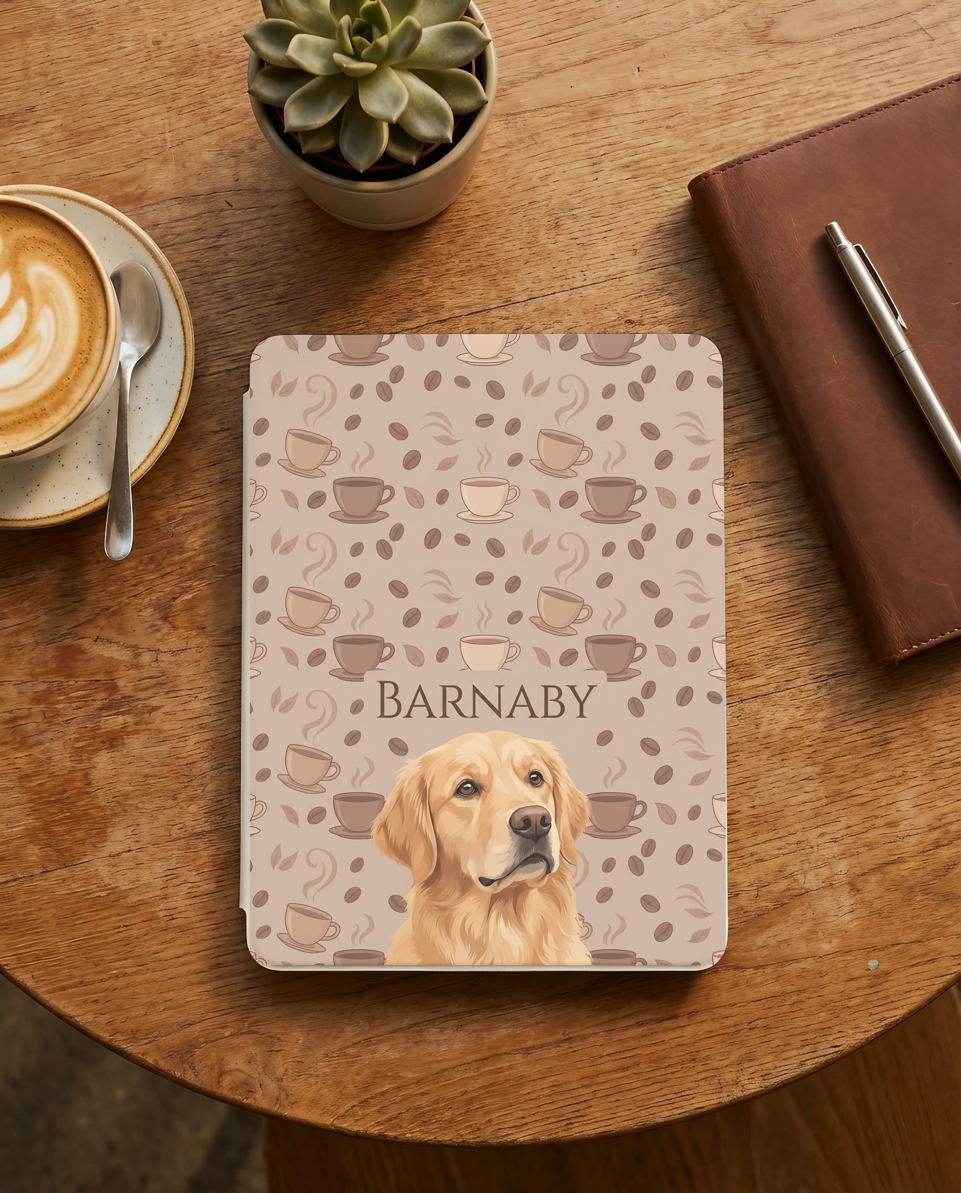 Personalized Pet Portrait Kindle Paperwhite Case - Coffee Beans Pattern