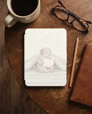 Cartoon Dog Reading Kindle Case — Fun Gift for Dog Lovers