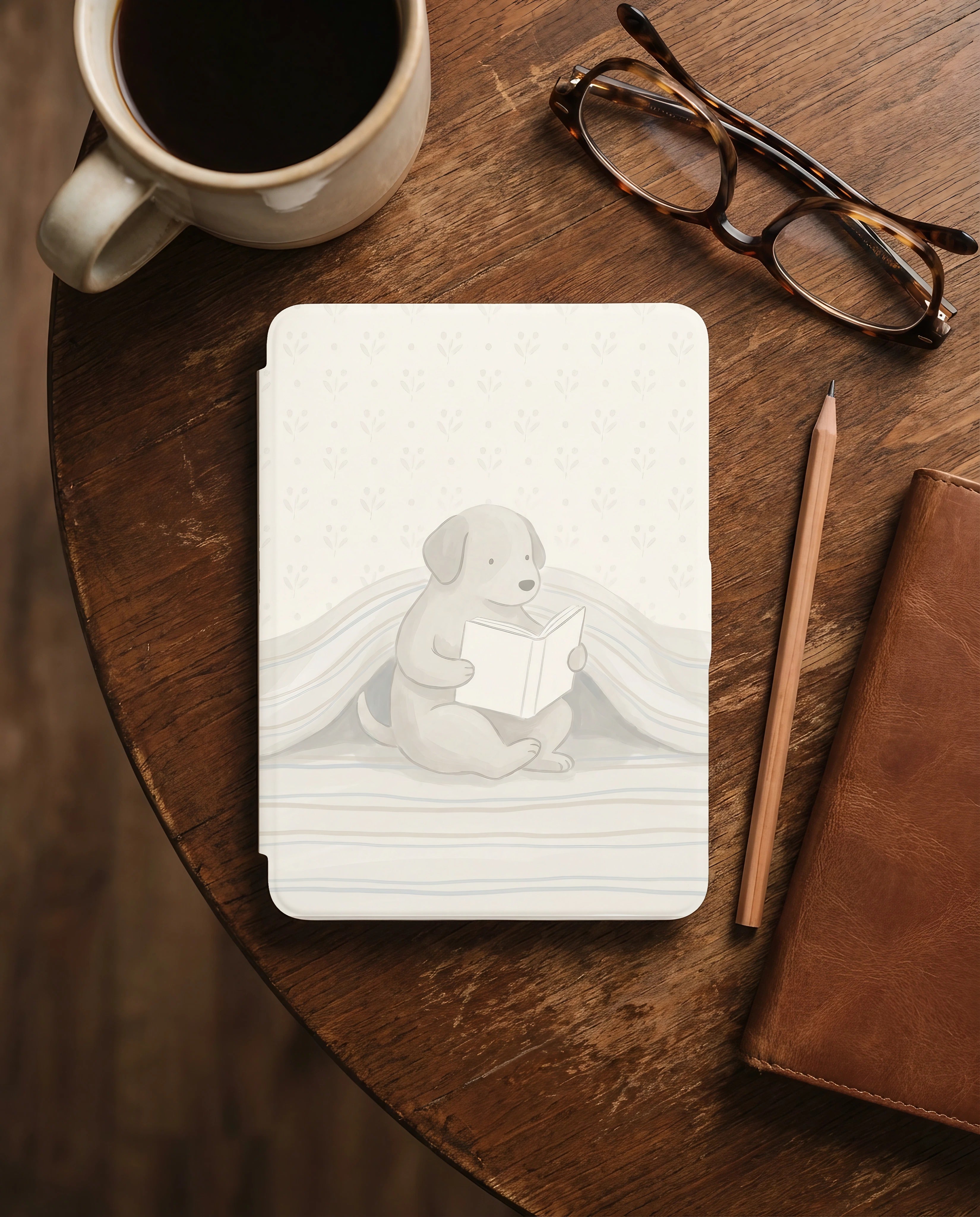 Cartoon Dog Reading Kindle Case — Fun Gift for Dog Lovers