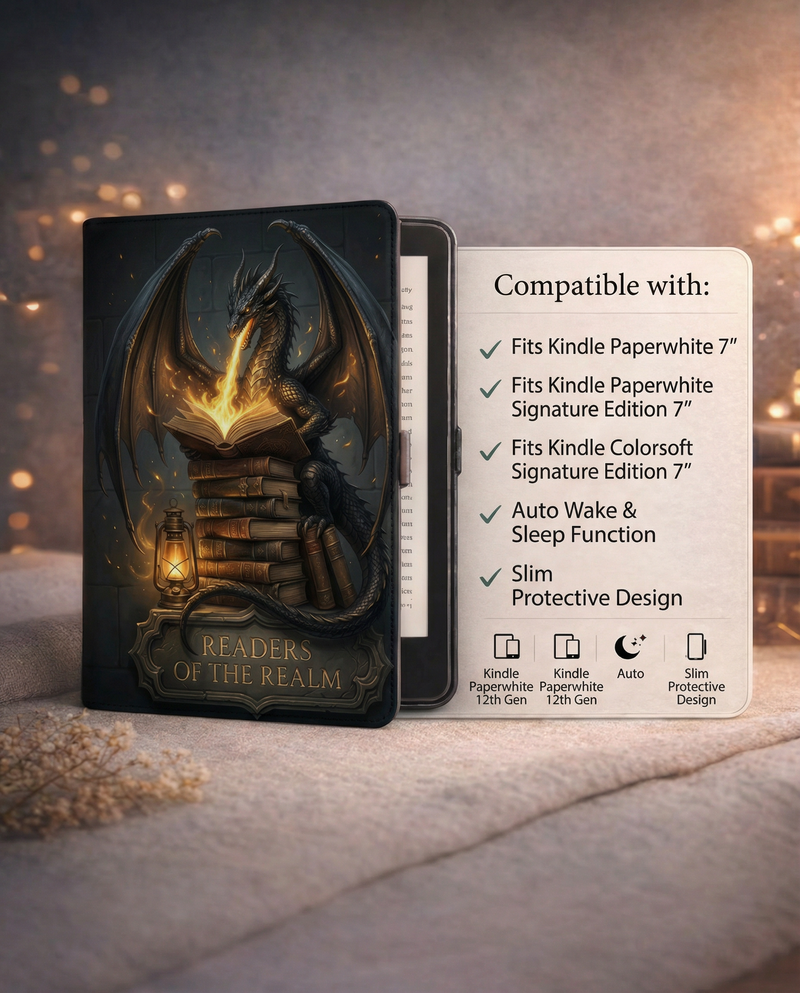 Readers of the Realm Dragon Kindle Case — Fantasy Lover Gift