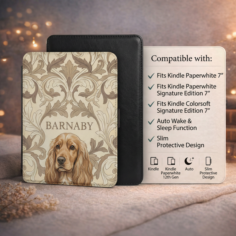 Custom Floral Heritage Style Pet Portrait Kindle Case