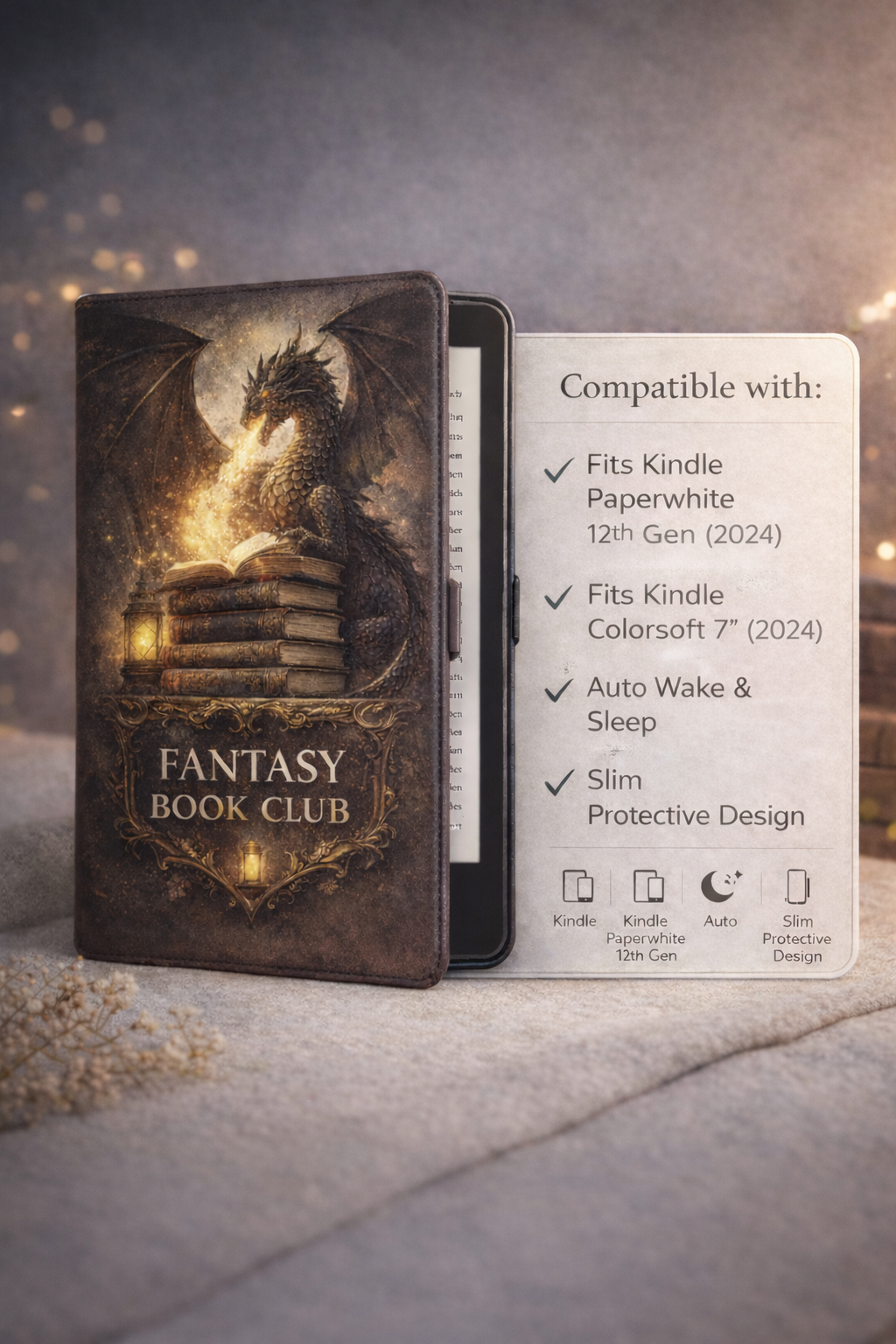 Dragon Fire & Book Club Kindle Case — Fantasy Reader Gift