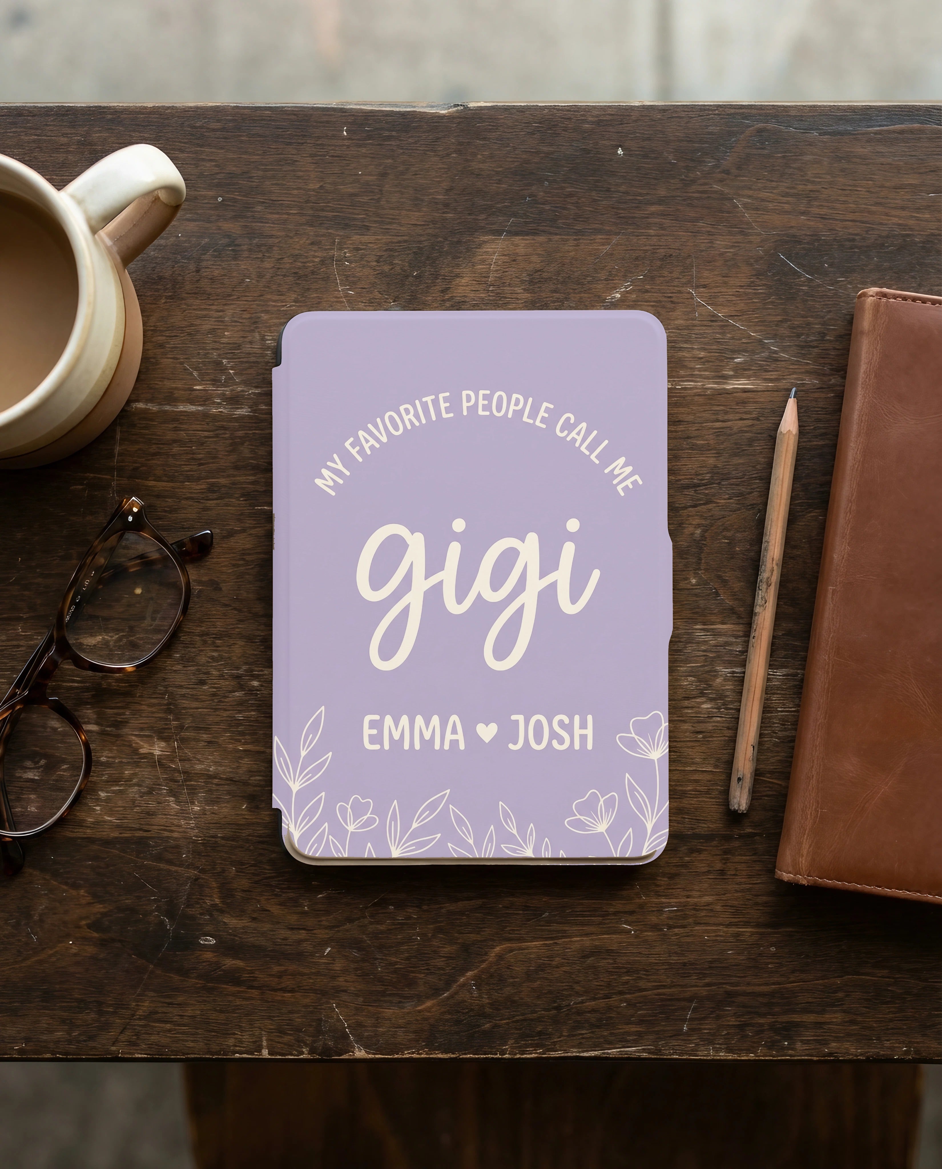 Personalized Gigi Kindle Case — Lavender Floral with Grandkids Names Gift