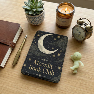 Moonlit Book Club Kindle Case — Vintage Woodcut Slate Blue