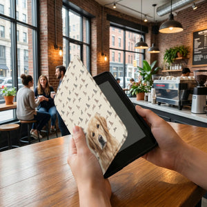 Personalized Dog Portrait Kindle Case — Golden Retriever with Dog Silhouette Pattern