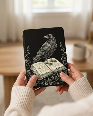 Raven on Book Kindle Case — Gothic Book Lover Gift