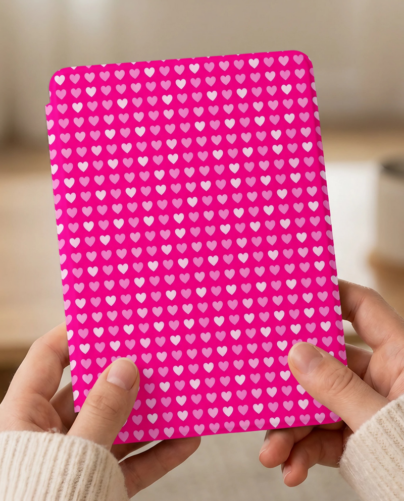 Hot Pink Hearts Kindle Case — Bold Romantic Aesthetic Gift
