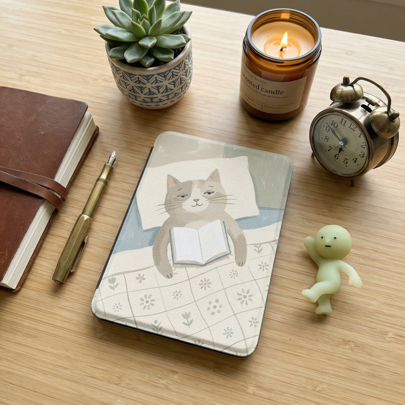 Cozy Cat Reading Kindle Paperwhite Case — Charming Gift for Cat Lovers