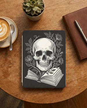 Large Skull on Book Kindle Case — Gothic Book Lover Gift