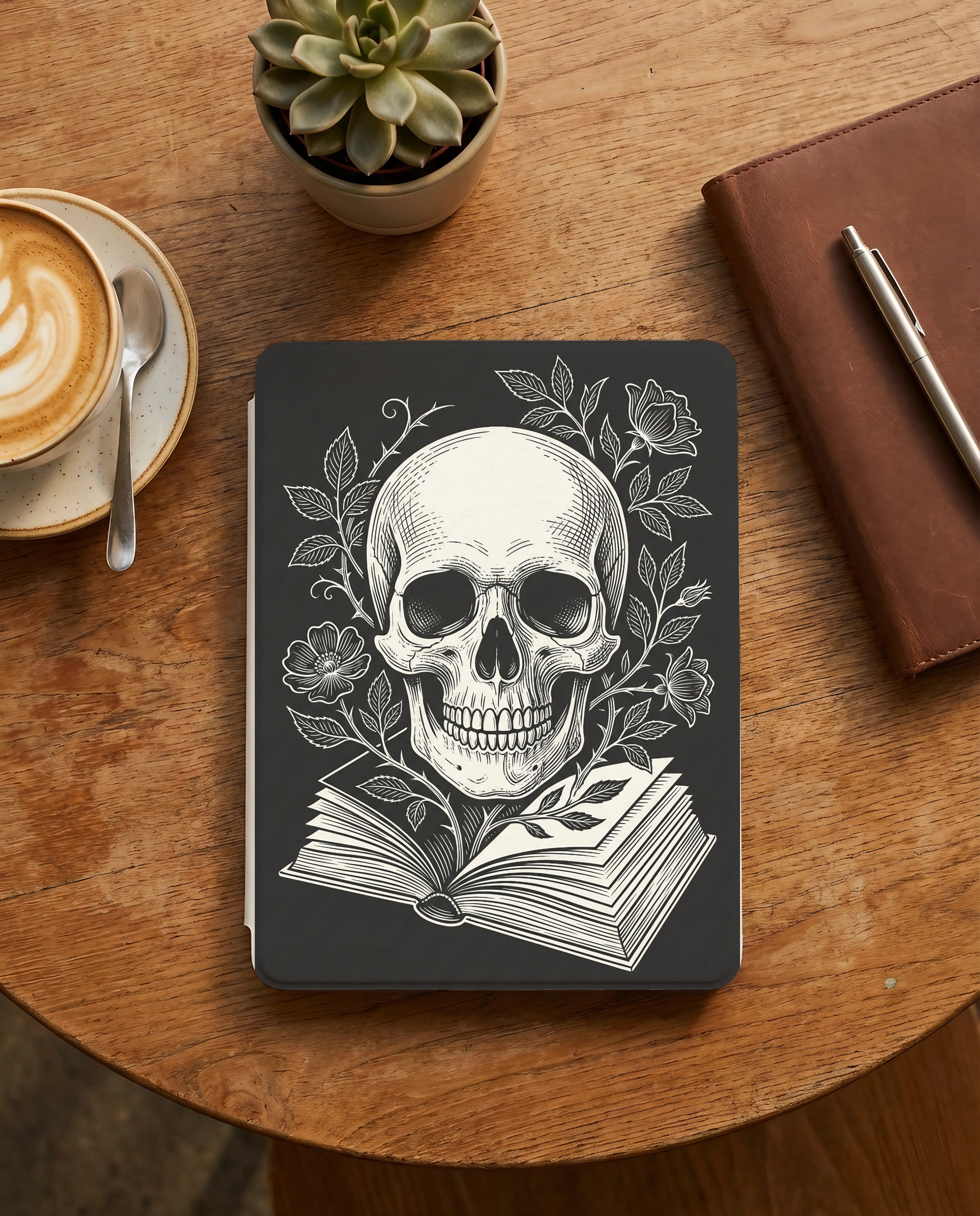 Large Skull on Book Kindle Case — Gothic Book Lover Gift