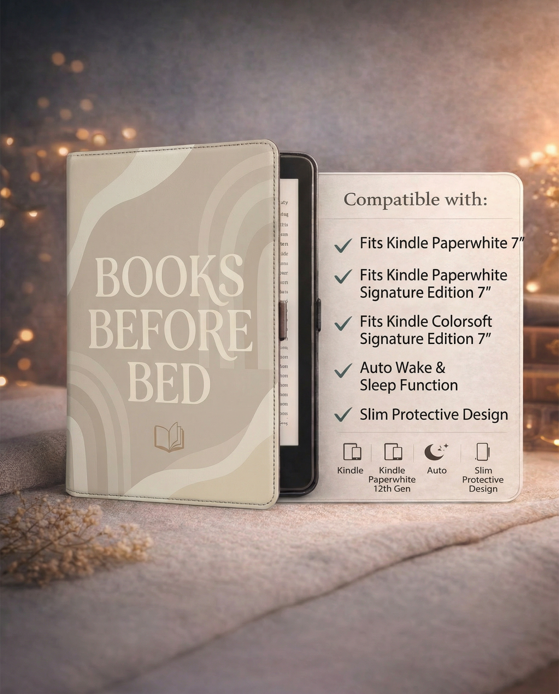 Books Before Bed Kindle Paperwhite Case — Cozy Reader Gift