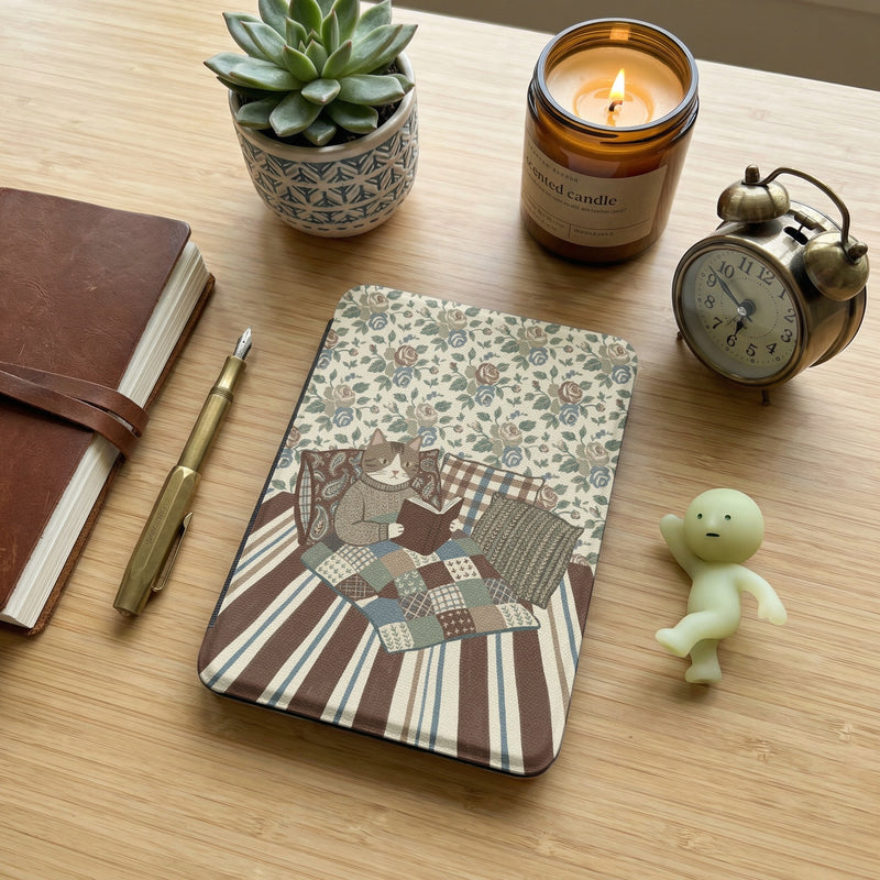 Cat in Cozy Home Kindle Case — Fits Paperwhite & Colorsoft — Minimalist Gift