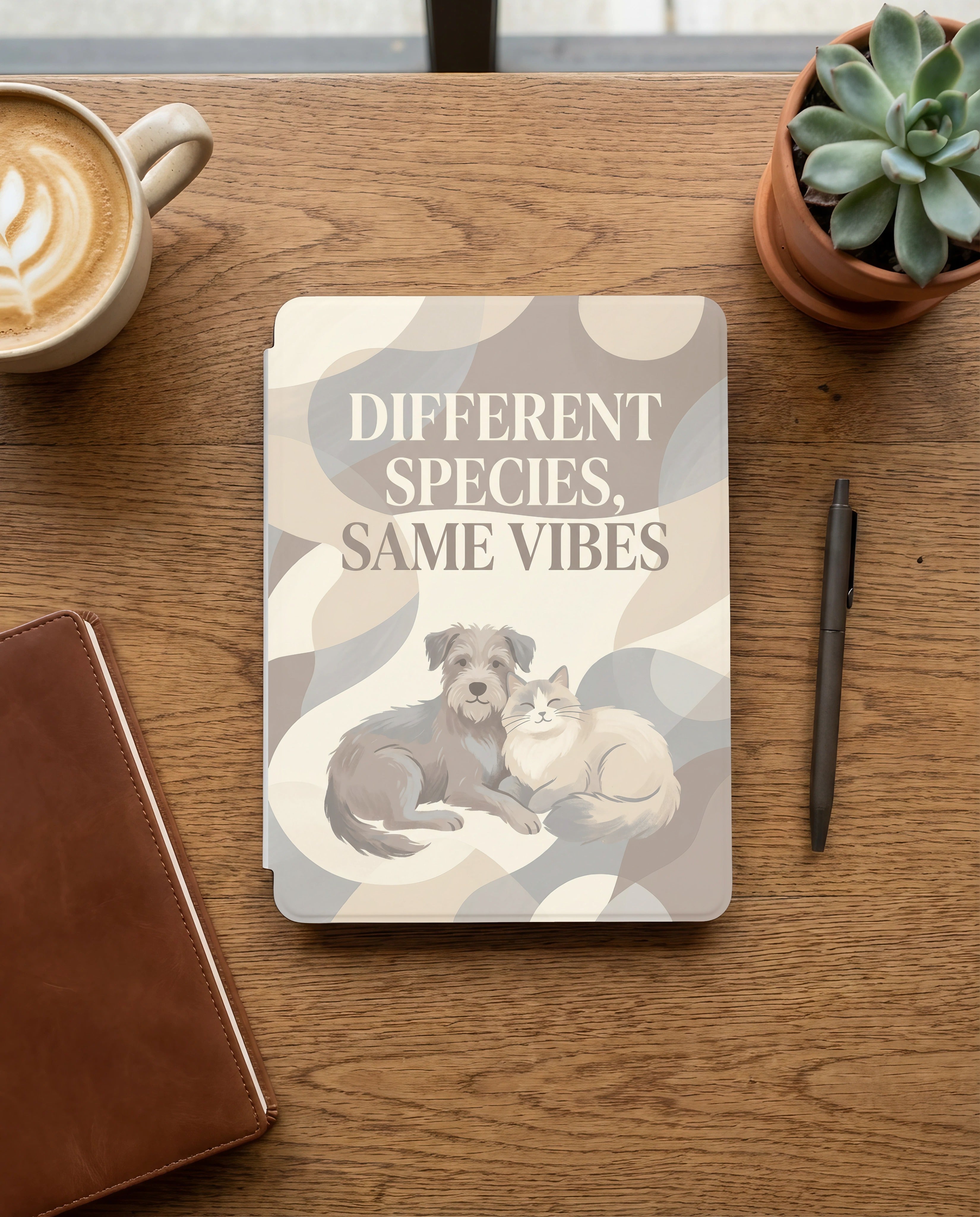 Different Species Same Vibes — Custom Dog & Cat Kindle 12th Gen Case